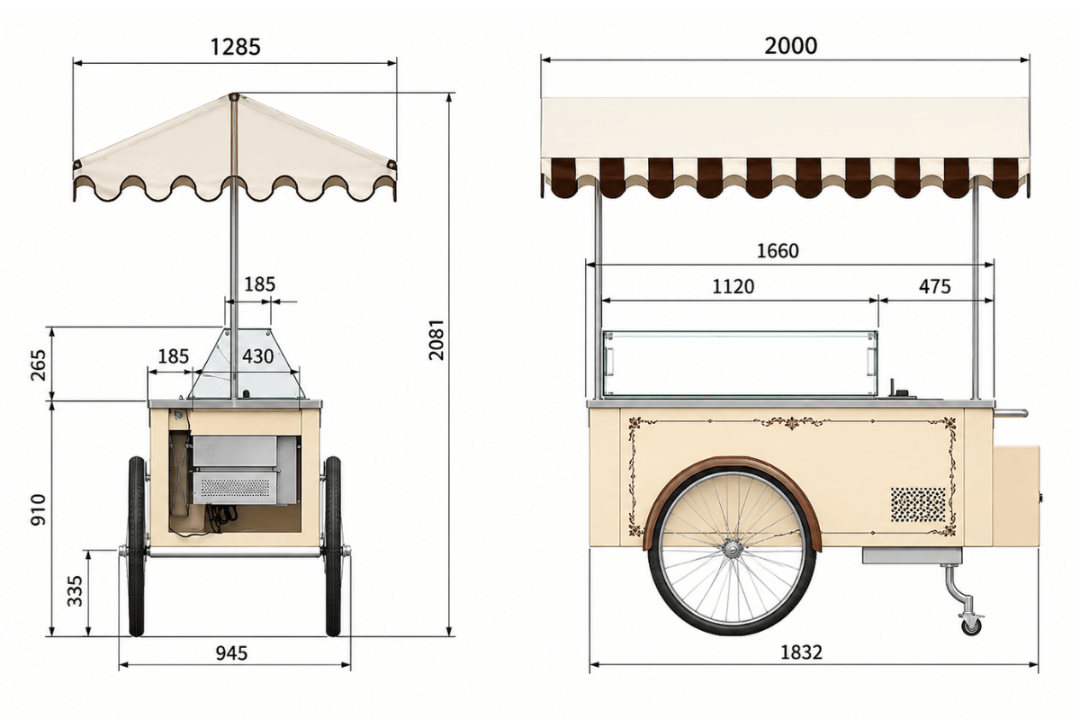 Mobiler Eiswagen mit 6 Behältern – 230-V-Verkaufswagen im Vintage-Design – Bild 3